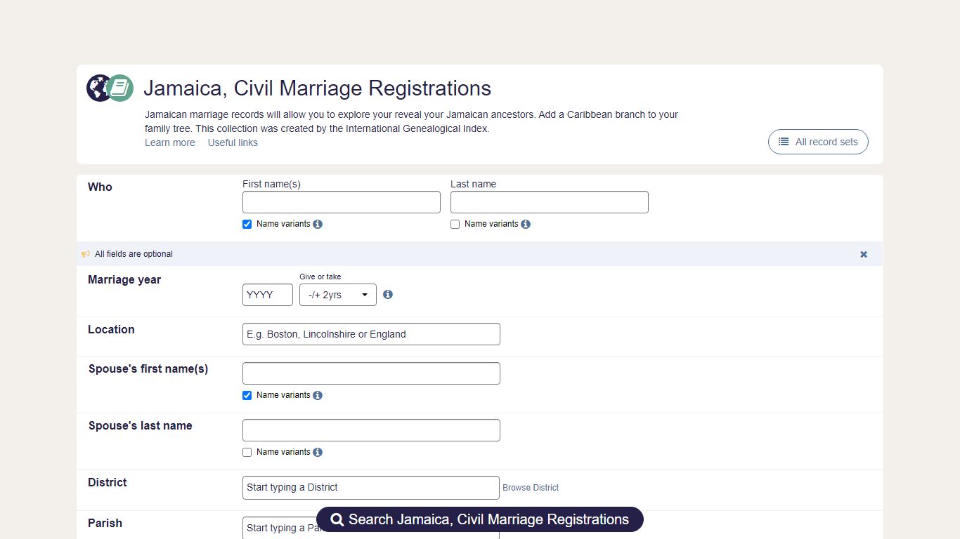 Jamaica, civil marriage registrations | findmypast.com